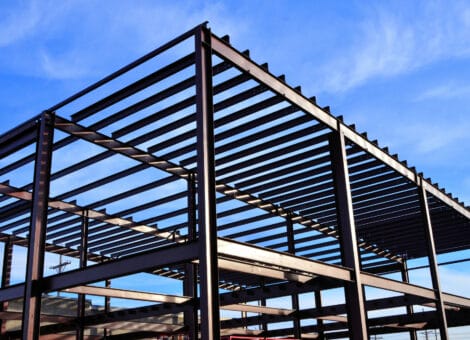 steel framework of flex space building under construction.