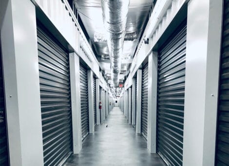 Interior hallway of a climate controlled mini storage building