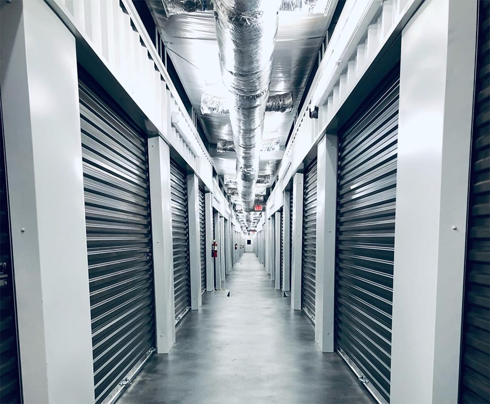 Interior hallway of a climate controlled mini storage building