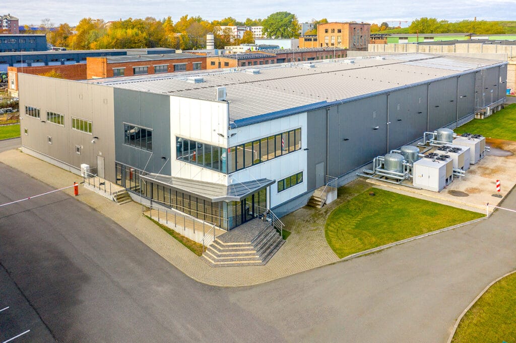 Modern industrial warehouse with office space exterior