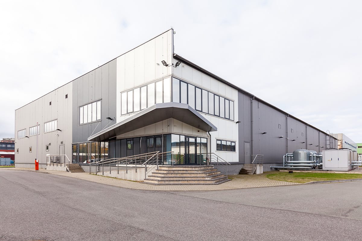 Modern industrial warehouse building exterior