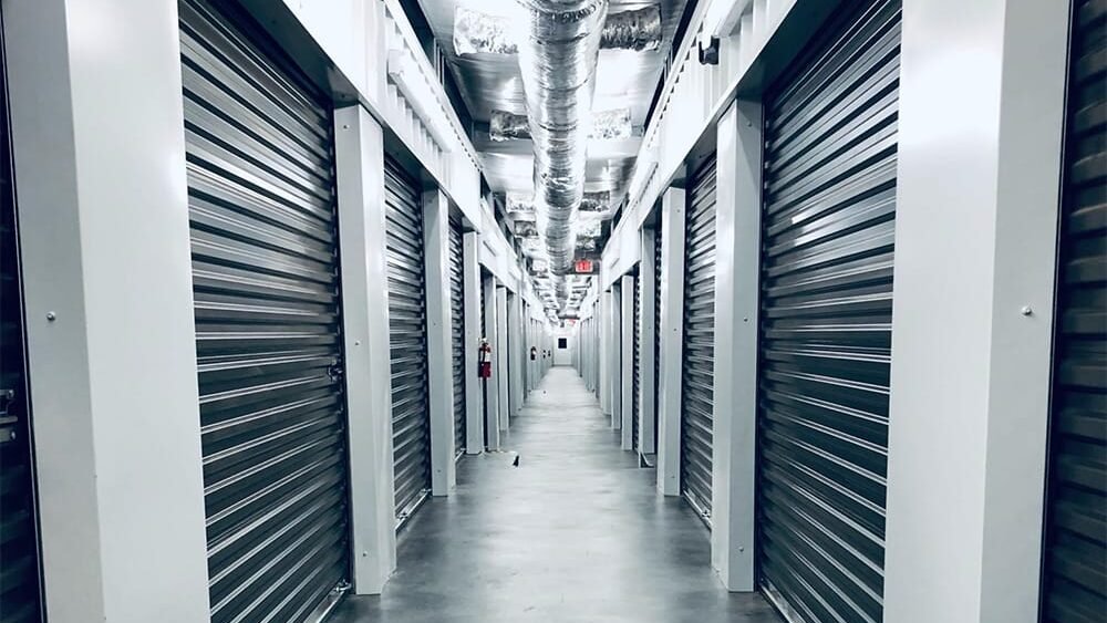Interior hallway of a climate controlled mini storage building