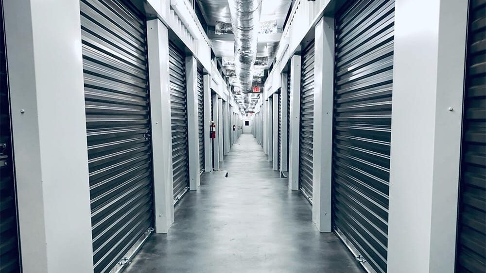Interior hallway of a climate controlled mini storage building